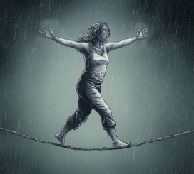 Walking the tightrope.  (Image credit: Author With AI) 