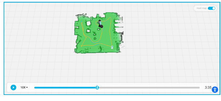 Figure 4. OhmniClean Light Detection and Ranging (LIDAR) map displaying the robot’s disinfection path throughout the target space. A time-lapsed map is generated for every disinfection.  (Figure credit: authors and OhmniClean)